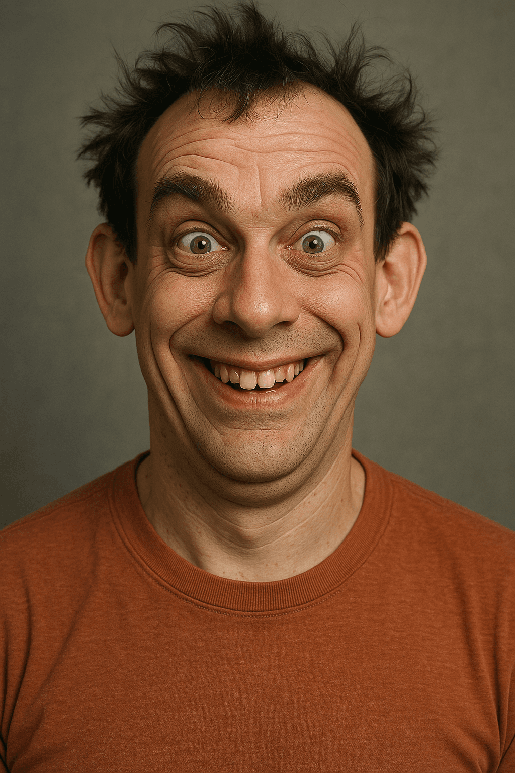 A comically awkward person awaiting roast
